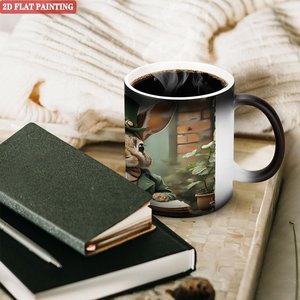 Mug en céramique noir givré de 11 oz, tasse changeante de couleur à la chaleur avec motif de lapin - Product Image 3