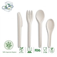 Vente directe usine – Ensemble de couverts jetables robustes et compostables en bagasse de canne à sucre (couteau, fourchette, cuillère) pour compagnies aériennes