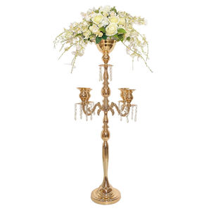 Candelabro de Hierro Moderno y Profesional con Cuentas de Cristal Doradas, 105 cm de Alto, para Decoración de Mesa de Centro de Boda - Product Image 2