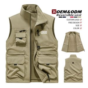 Chaleco de lona y lana para hombre y mujer, para invierno, ecológico, grueso, con múltiples bolsillos, para senderismo, talla grande, con logotipo personalizado - Product Image 1