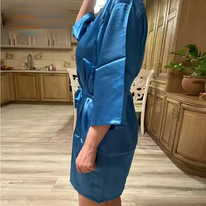 Pyjama court en satin de soie personnalisé pour femmes, robe de nuit unie, robe de bain tendance pour femmes, robe de bain sexy, vêtements de nuit - Product Image 3