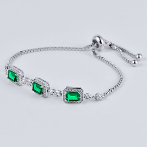 2021 Hot Sale Jewelry S925 <b>Silver</b> <b>Charm</b> Adjustable <b>Bracelets</b> Lab Grown Emerald Stone for WOMEN'S Gift Party - Product Image 1