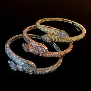<b>Copper</b> Alloy Zircon Open <b>Bangle</b> Gold Silver Rose Gold Claw Setting Unisex Wedding Jewelry - Product Image 1