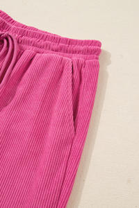 प्रिय थोक महिला आधा बटन पल्लोवर ड्रॉस्ट्रिंग पैंट ठोस रंग कॉर्डरॉय 2 पीसी आकस्मिक जॉगर्स महिलाओं के लिए सेट - Product Image 3