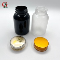 Botella de medicina de plástico para mascotas, frasco de cápsula negra con tapa y delineador, 150 cc, mate, venta al por mayor