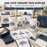 Maßgefertigtes Ottoman Blau-Weiß Linienkunst Istanbul Souvenir Tassen-Geschenkset Galata-Turm Bosporus Keramik Bone China Auslaufsichere Tasse