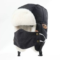 Chapeau Trapper en Toile Lavée avec Masque Facial Amovible, Doublure en Fausse Fourrure, Cache-Oreilles, Chapeau Ushanka d'Hiver Unisexe, Chapeau pour Temps Froid, Fournisseur de Chapeaux