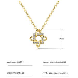 عقدة صينية مجوهرات هندسية مربعة من الفضة الإسترلينية عيار 14 قيراط مطلية بالذهب ، قلادات بحلية دقيقة من المويسانيت للسيدات - Product Image 4