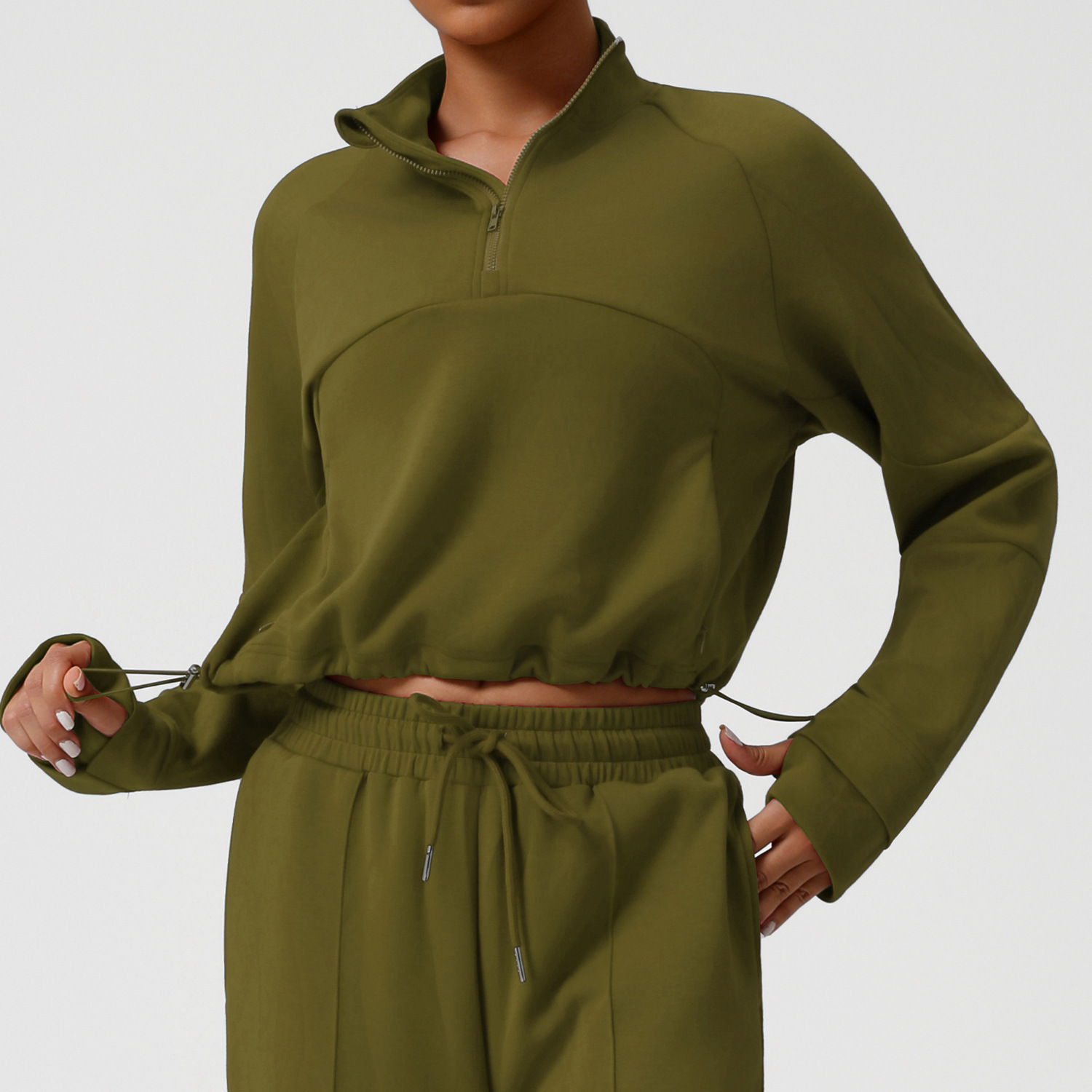 Women's Sportswear Yoga Casual Sports Sweatshirt Half-zip Stand Collar Long-sleeved Top Drawstring Waist Jogging Fitness Wear