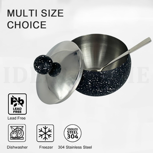 Cuillère et couvercle en acier inoxydable de petite taille avec revêtement noir, nouveau design, sucrier en acier inoxydable - Product Image 3