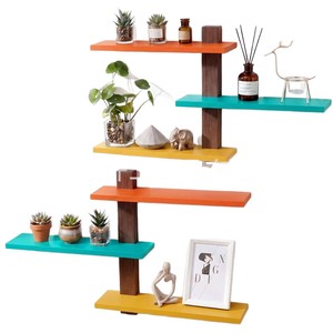 Colorful Wooden Wall Mounted <b>Shelf</b> 4 Layers Floating Storage Rack For Home Living Room <b>Bedroom</b> Decor Display - Product Image 3