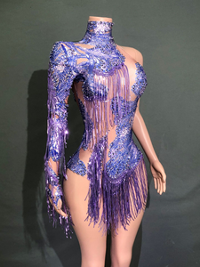 ชุดบอดี้<span class=keywords><strong>สูท</strong></span>แขนเดียวประดับเลื่อมแวววาวสำหรับนักร้องนักเต้นชุดเต้นบนเวทีชุดเต้นรำเซ็กซี่ - Product Image 6