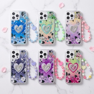 Coque de téléphone fantaisie en TPU avec chaîne pour iPhone 18 17 16 15 14 13 12 11 et Samsung <span class=keywords><strong>M11</strong></span> M12 M13 M14, motif cœur, brillante, style girly - Product Image 1