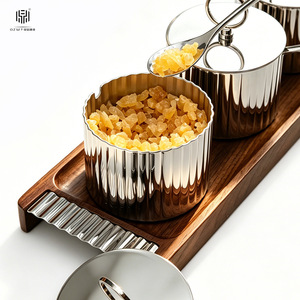 Silver Patterned <b>Spice</b> <b>Jar</b> 304 Stainless Steel Airtight With Lid And Spoon Kitchen Salt Sugar Set M Size - Product Image 4