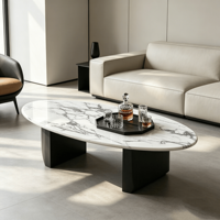 Table basse ovale artisanale en pierre artificielle cannelée, sur mesure, sculptée, style antique, moderne, de luxe, écologique pour hôtel