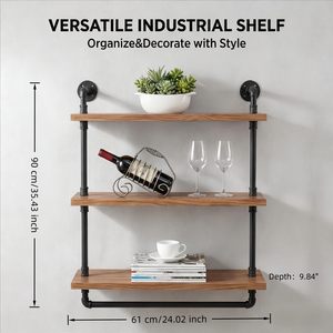 Étagères murales en bois industriel SENYU avec cadre en fer, design rectangulaire à trois niveaux pour le rangement dans le salon, montage mural durable - Product Image 4