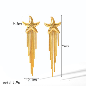 Pendientes de borla larga estilo europeo americano, color dorado, joyería de moda para fiesta, diseño geométrico, acero inoxidable. - Product Image 4