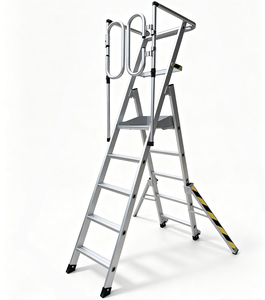Scala a Piattaforma Industriale a Forma di A con Ringhiera di Sicurezza, Scala Pieghevole a Doppio Lato con Corrimano per Manutenzione Magazzino - Product Image 2