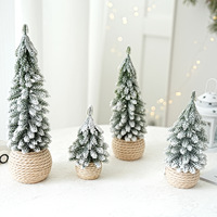 Mini sapin de Noël de bureau en corde de chanvre, finition floquée PE, vert, pour décoration intérieure, vitrine et fête, parfait pour créer une ambiance festive