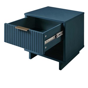 Nightstand In Midnight Blue With Drawer And <b>Open</b> Shelf <b>Storage</b> <b>Unit</b> For Bedroom Or Living Room - Product Image 5