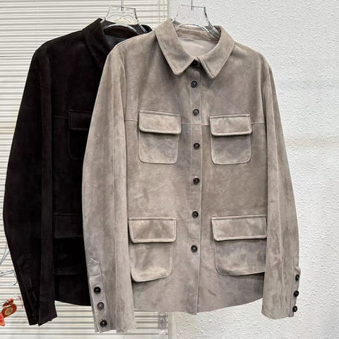 562 Autumn Women's New Goatskin Anti Velvet Simple Long Sleeve Collar Single Breasted Coat