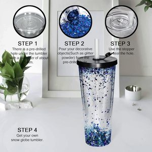 Custom logo 24 oz Double Wall <b>Reusable</b> Plastic Boba Coffee <b>Cup</b> Smoothie Tumbler with Straw - Product Image 5