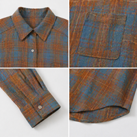 Chemise femme en lin lavé uni respirant à manches longues, boutonnée sur le devant, col rabattu, poche poitrine, ourlet effiloché, coupe ample, style vintage
