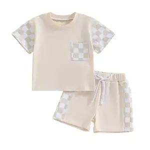Traje de camiseta de estilo a cuadros de moda de alta calidad Conjunto de verano enérgico para conjuntos de ropa para niños