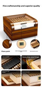 Humidor de Cedro de 2 Niveles Dericsson con Ventana Transparente Curva, Caja de Humidificación para Almacenamiento de Cigarros - Product Image 4