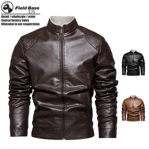 جاكيت جلد صناعي مخصص بياقة عالية وتصميم رسمي نحيف مقاوم للرياح مع بطانة من الفرو الصناعي للارتداء اليومي - Product Image 1