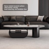 Ensemble de tables basses en pierre calcaire italienne de luxe abordable : Table basse ovale créative et minimaliste avec tiroirs pour les petites maisons