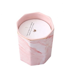 Vela de cerámica con diseño de mármol octagonal geométrico, jarrón <span class=keywords><strong>para</strong></span> <span class=keywords><strong>velas</strong></span> hechas a mano de incienso - Product Image 5