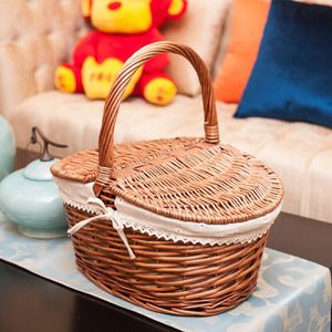 Hình Bầu Dục Handmade Bền Wicker Dã Ngoại Lưu Trữ Giỏ Liễu Dệt Giỏ Với Có Thể Tháo Rời Có Thể Giặt Lót Cho Trẻ Em Cắm Trại - Product Image 5