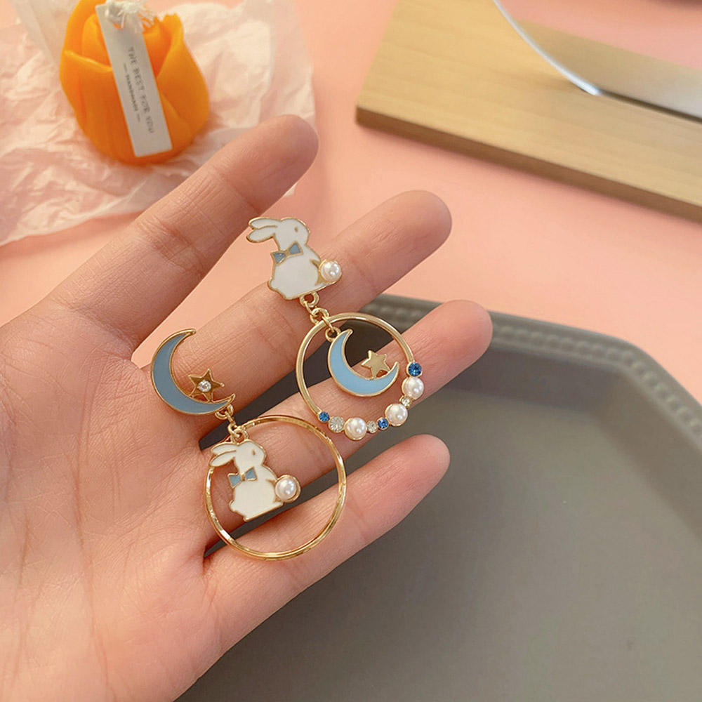 Cute Rabbit Drop Earring Korea Fashion Enamel Graze Oil Women Dangle  Earrings Moon Star Asymmetry Girl Sweet Jewelry