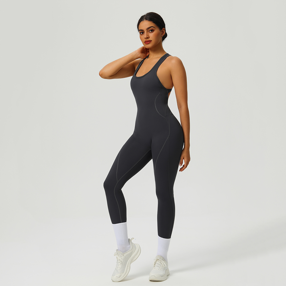 European American Style Backless Yoga Jumpsuit Peach Butt Sports Fitness Quick-drying Seamless Spandex/Nylon Four-Way Stretch