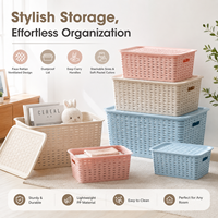 Panier de rangement en rotin tressé en plastique, organisateur de bureau, boîtes de rangement pour vêtements, bacs de rangement pour placard