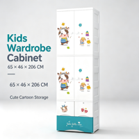 Armoire en plastique pour enfants 65x46x206cm avec motif de dessin animé, penderie de rangement avec zone de suspension et tiroirs pour chambre à coucher