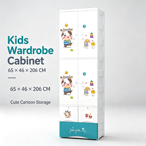 Kinderkast van plastic, 65x46x206cm, met cartoonprint, hanggedeelte en laden voor de slaapkamer - Product Image 2