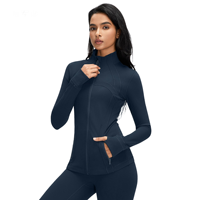Veste de sport de yoga pour femme, coupe ajustée, respirante, col montant, fermeture éclair, manches longues, fitness, automne