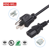 Kabel Daya Hitam HENG-WELL UL SVT 18AWG 5FT 3 Pin NEMA 5-15P ke C13 untuk TV, Monitor Komputer, Printer, PlayStation