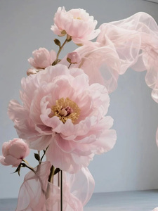 Fleur géante de pivoine en organza rose pour la décoration de fond de cérémonie de mariage, ornement de sol extérieur - Product Image 3