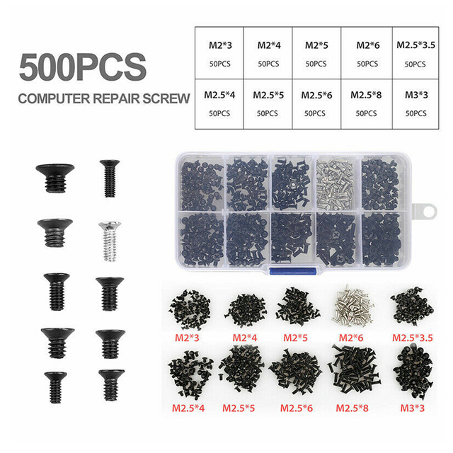 Wholesale 500pcs Laptop Computer Black Oxide M2 M2.5 M3 Mirco Screws Set Kits Assortment Set for Sale