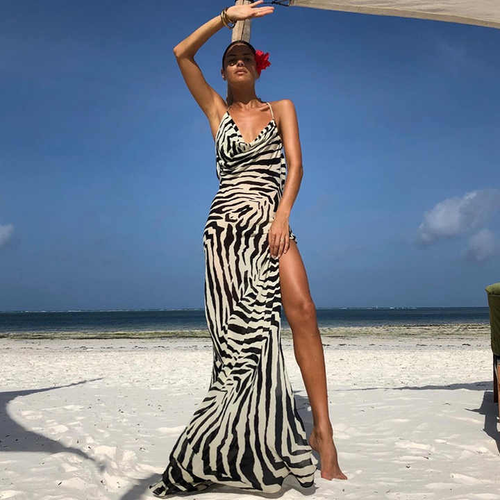 sexy beach dress Maxi Floral Deep V-Neck Pink A-Line Fitted waist detail Beach dresses: refined summer silhouettes