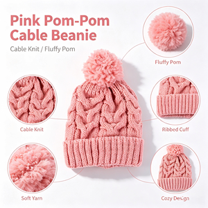 Chapeau d'hiver <span class=keywords><strong>pour</strong></span> filles 100% imperméable, chaud, réglable, <span class=keywords><strong>en</strong></span> tricot jacquard torsadé, avec <span class=keywords><strong>pompon</strong></span> et doublure thermique confortable - Product Image 2