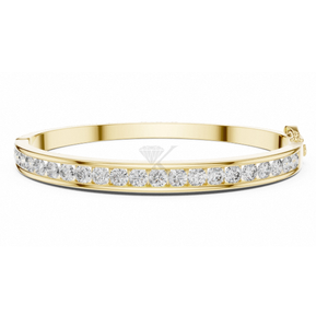 Channel <b>Set</b> Round Diamond <b>Bangle</b> Featuring Lab Grown Diamonds In Yellow <b>Gold</b> Hinged Bracelet Half Eternity Stacking - Product Image 1