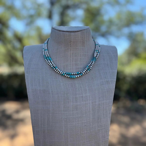 Collar de Perlas de Plata de Ley y Turquesa Hecho a Mano con Cuentas de 4 mm, Regalo de Año Nuevo para Ella - Product Image 1