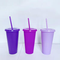 Gobelet réutilisable en plastique PP sans BPA de 24 oz pour boissons froides, avec paille et couvercle – Vente en gros