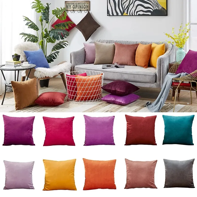 Super Soft Velvet Cushion Cover Solid Color Rectangular Square Throw Pillow Case Manufacturer 40x40 50x50 60x60 Blank Plain
