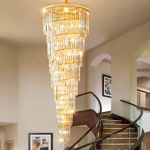 Decoración colgante Luz Hotel extra grande largo espiral araña de cristal de lujo para Villa escalera - Product Image 4