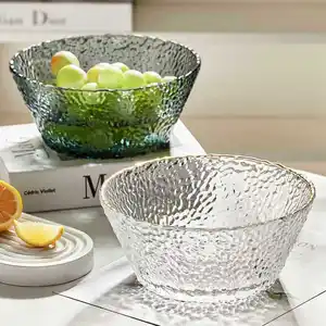 8OZ Hammer Pattern Glass Tableware Clear Kitchen Irregular Bigger Size Salad Bowl Fruit Plate Snack Dessert Bowls With Gold Rim